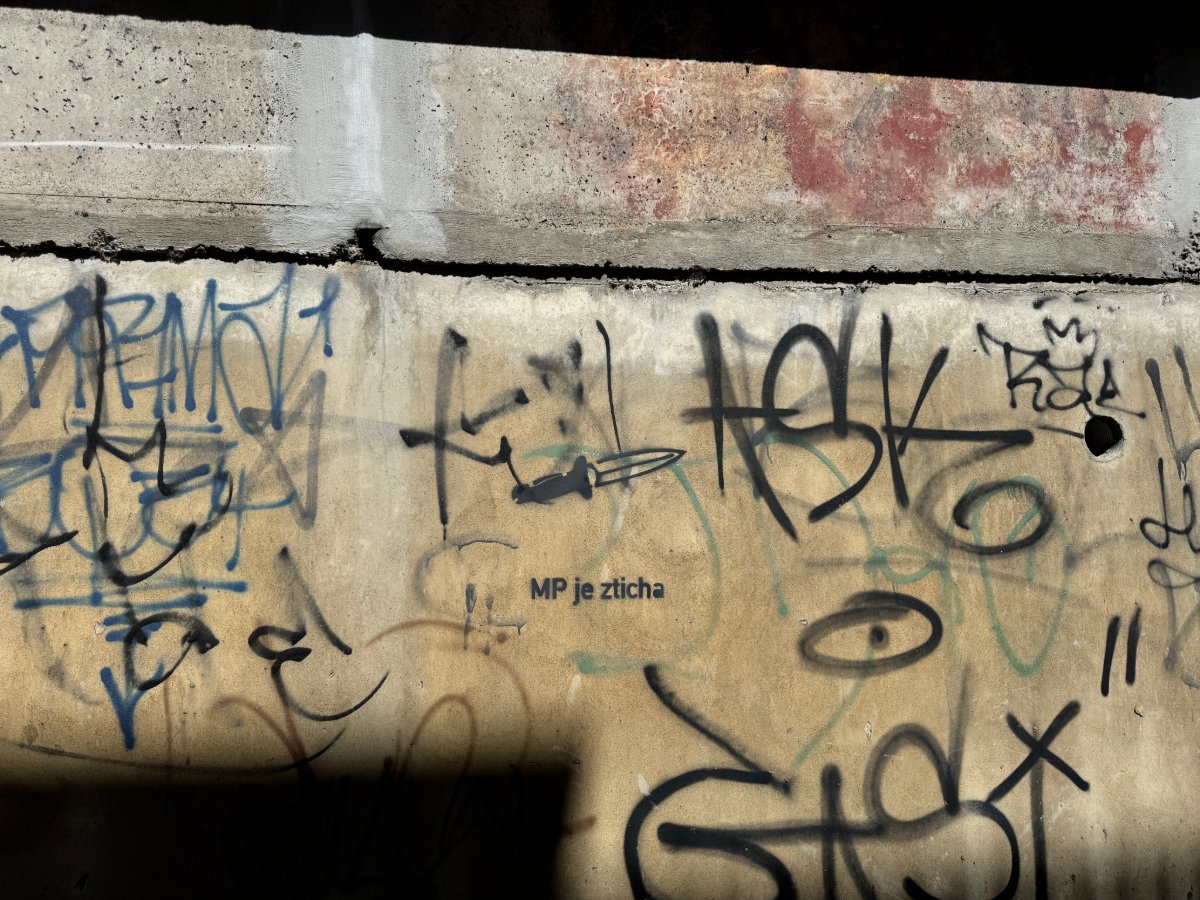 Graffiti-covered concrete wall