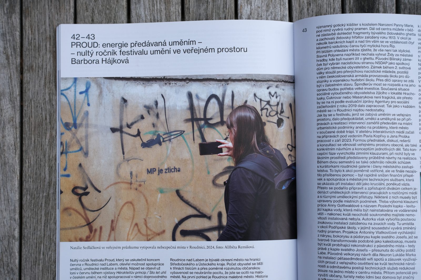 Flash Art CZ magazine spread about Festival PROUD, with a photo of the graffiti